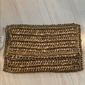 Gold straw clutch